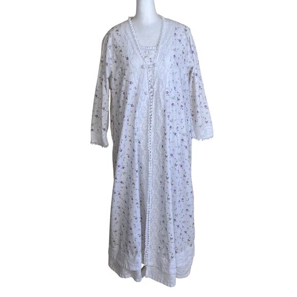 The 1 for U Sz S Rosalind Long Sleeve Cotton Housecoat Lilac Rose Print Romantic - Picture 5 of 16